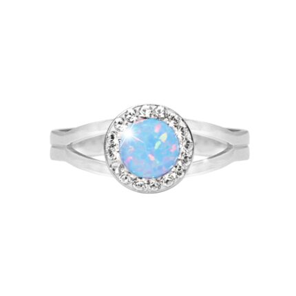 Stříbrný prsten s kulatým opálem a krystaly Swarovski Pastel Light Blue malý (Stříbro 925/1000)