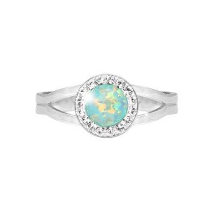 Stříbrný prsten s kulatým opálem a krystaly Swarovski Pastel Mint Green malý (Stříbro 925/1000)