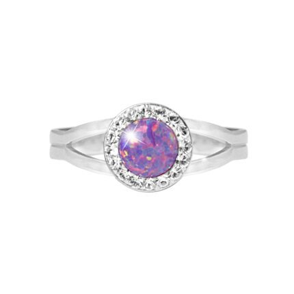 Stříbrný prsten s kulatým opálem a krystaly Swarovski Violet malý (Stříbro 925/1000)