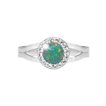 Stříbrný prsten s kulatým opálem a krystaly Swarovski Mix Green malý (Stříbro 925/1000)