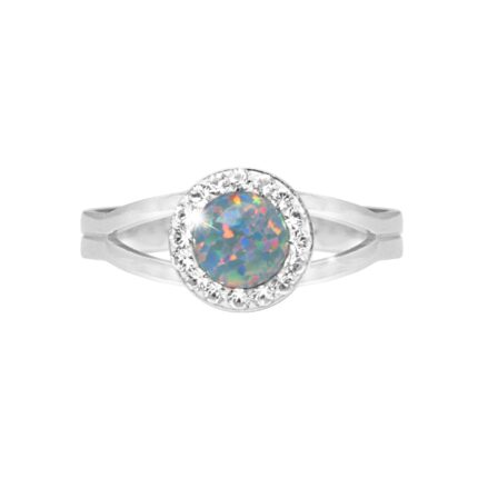 Stříbrný prsten s kulatým opálem a krystaly Swarovski Australian Shadow malý (Stříbro 925/1000)