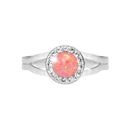 Stříbrný prsten s kulatým opálem a krystaly Swarovski Peach Pastel malý (Stříbro 925/1000)
