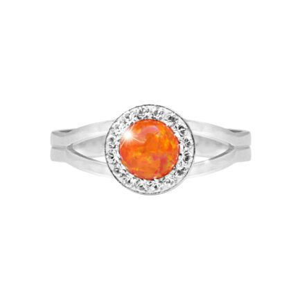 Stříbrný prsten s kulatým opálem a krystaly Swarovski Orange malý (Stříbro 925/1000)