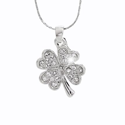 Náhrdelník z bižuterní slitiny čtyřlístek osázený drobnými krystaly Swarovski Crystal