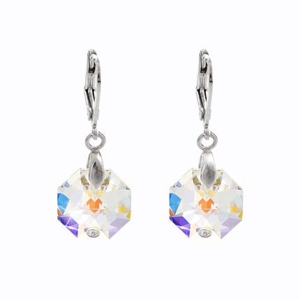 Náušnice klapky z bižuterní slitiny samostatný osmiúhelníkový krystal Swarovski AB