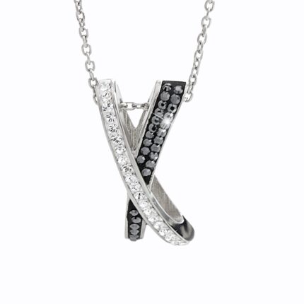 Ocelový náhrdelník s překříženým přívěskem osázený krystaly Swarovski Crystal a Hematite