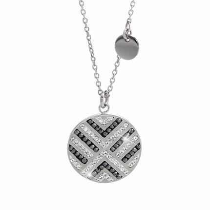 Ocelový náhrdelník medailon osázený krystaly Swarovski Crystal a Hematite