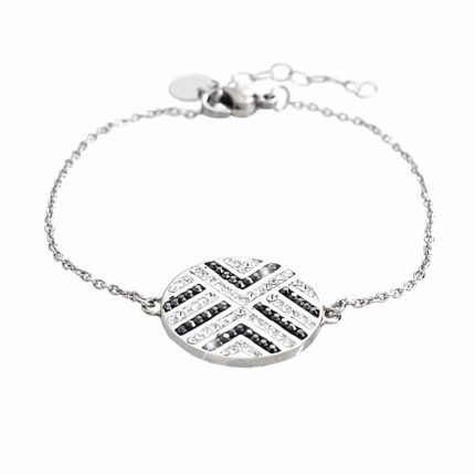 Ocelový náramek medailon osázený krystaly Swarovski Crystal a Hematite