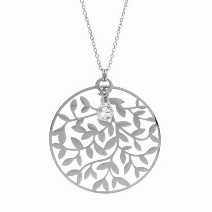 Ocelový náhrdelník vyřezávané lístky v kruhu s krystalem Swarovski Crystal