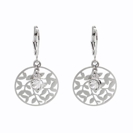 Ocelové náušnice klapky vyřezávané lístky v kruhu s krystalem Swarovski Crystal
