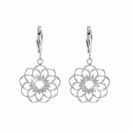 Ocelové náušnice klapky vyřezávaná mandala s krystaly Swarovski Crystal
