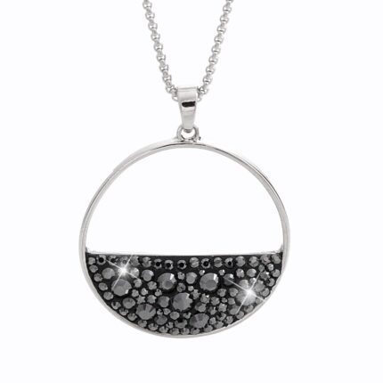 Náhrdelník z bižuterní slitiny kruh do půlky vyplněný krystaly Swarovski Hematite
