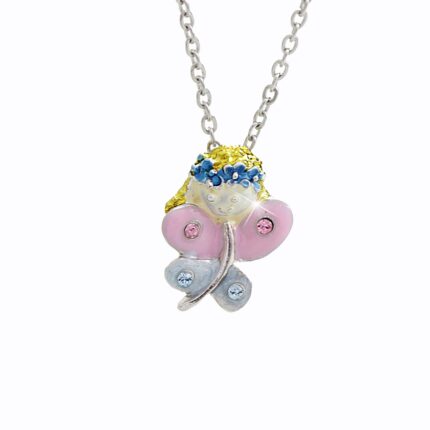 Náhrdelník z bižuterní slitiny motýl s barevným smaltem a krystaly Swarovski Multi