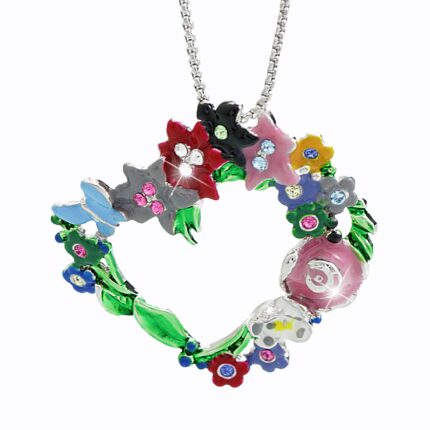 Náhrdelník z bižuterní slitiny srdce s barevným smaltem a krystaly Swarovski Multi