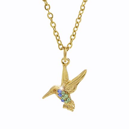 Zlatý náhrdelník z bižuterní slitiny kolibřík s krystaly Swarovski Multi
