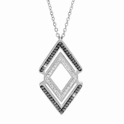Ocelový náhrdelník dvoubarevný kosočtverec s krystaly Swarovski Crystal a Hematite