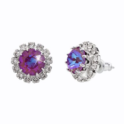 Náušnice puzety z bižuterní slitiny květ poskládaný z krystalů Swarovski Burgundy