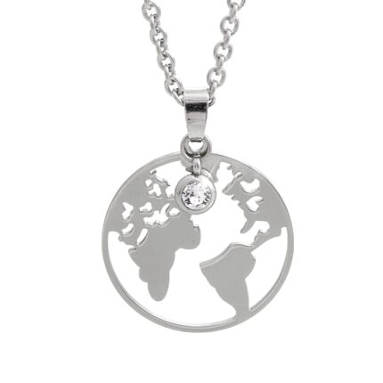 Náhrdelník z bižuterní slitiny vyřezávaná mapa v kruhu s krystalem Swarovski Crystal