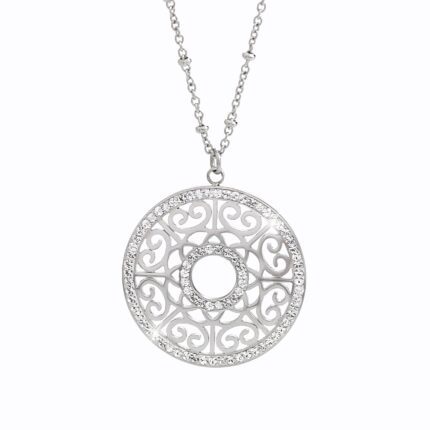Ocelový náhrdelník detailně prořezávaný ornament v kruhu s krystaly Swarovski Crystal