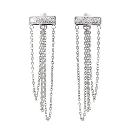Ocelové náušnice puzety čárka s řetízky osázená krystaly Swarovski Crystal