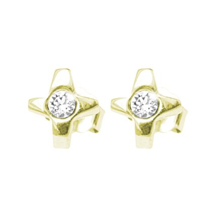 Pozlacené stříbrné náušnice puzety plný křížek s krystalem Swarovski Crystal (Stříbro 925/1000)