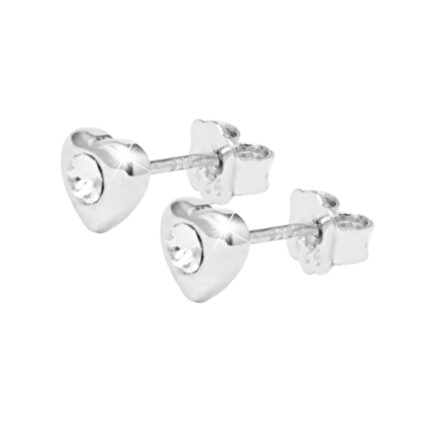 Pozlacené stříbrné náušnice puzety plné srdíčko s krystalem Swarovski Crystal (Stříbro 925/1000)
