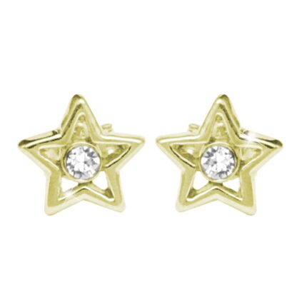 Pozlacené stříbrné náušnice puzety obvodová hvězdička s krystalem Swarovski Crystal (Stříbro 925/1000)