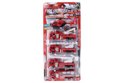 Hasičský set auto na zpětné natažení 17 cm 5 ks
