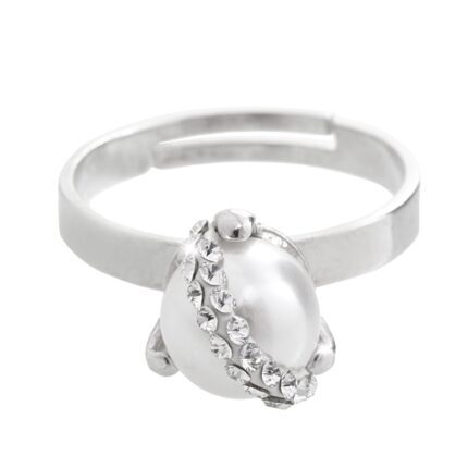 Stříbrný prsten s perlou zdobenou šikmým dvouřadem krystalů Swarovski Crystal (Stříbro 925/1000)