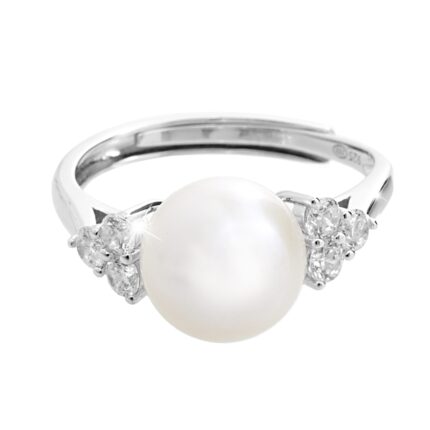 Stříbrný prsten říční perla a tři krystaly Swarovski Crystal (Stříbro 925/1000)