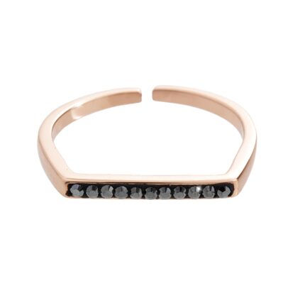 Růžově zlatý stříbrný prsten malá čárka ve středu s krystaly Swarovski Hematite (Stříbro 925/1000)