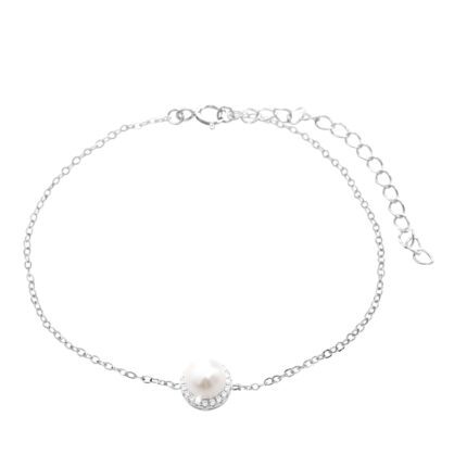 Stříbrný náramek s říční perlou a obvodem krystalů Swarovski Crystal (Stříbro 925/1000)