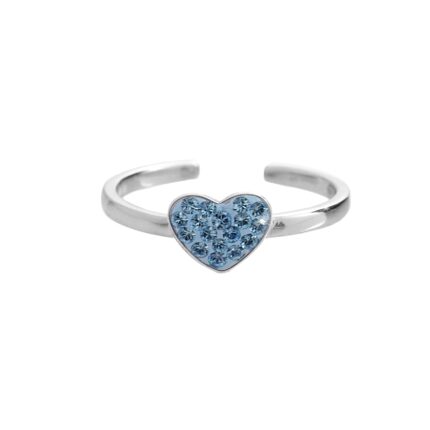 Stříbrný prsten malé srdíčko s krystaly Swarovski Aquamarine (Stříbro 925/1000)