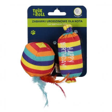 Hračka pro mazlíčky Textilní hračky pro kočky motiv narozenin set 10cm a 13cm