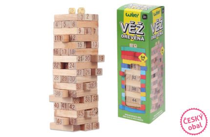 Věž dřevěná s čísly 54 dílků 6,3x6,3x20 cm, Český obal